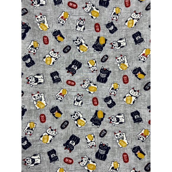 Aloha Made Me Mens Large L Hawaiian Short Sleeve Shirt Maneki Neko Grey Button - Picture 8 of 9